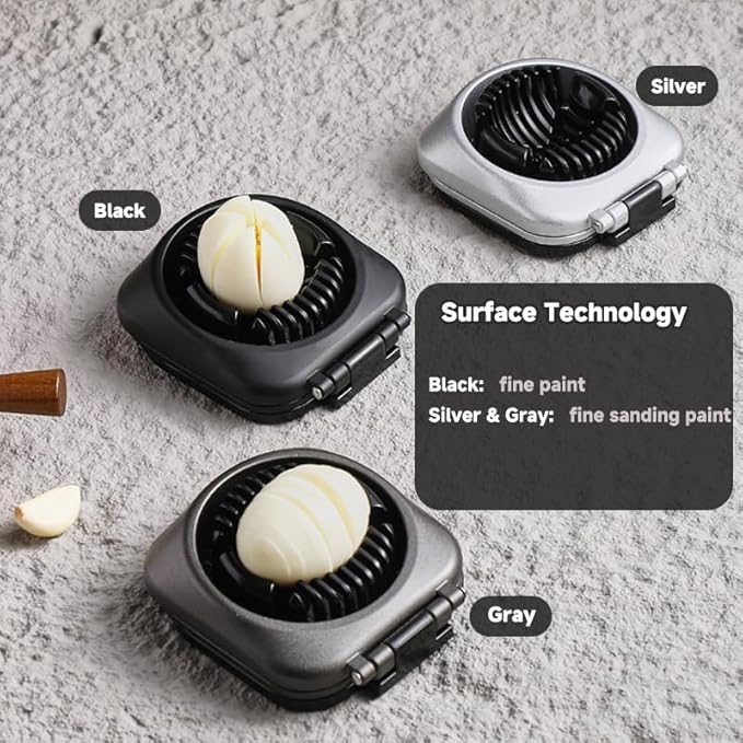 Double Cutter Egg Slicer for Hard Boiled Eggs, Heavy Duty Metal Stainless Steel Aluminum Alloy Egg Cutter for Egg Strawberry Mushroom Hot Dog Soft Fruit Kitchen Tool (Black)