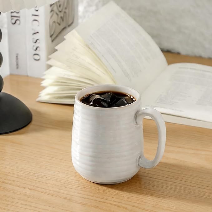 MEKY Coffee Mugs,15oz Ceramic Coffee Cups for Hot Tea, Cappuccino, Latte, Cocoa, Milk, Mug Set for Women and Men as Holiday Gifts, Dishwasher and Microwave Safe, Set for 4, Arctic White