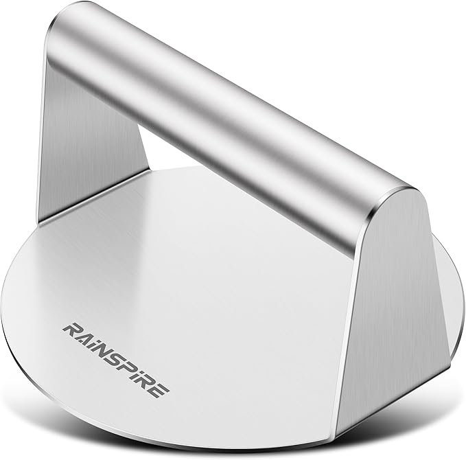 Rainspire Upgraded 304 Stainless Steel Smash Burger Press 5.5 inch Burger Smasher Hamburger Smasher Tool for Griddle, Perfect for BBQ Grill Cooking Gifts for Chef, Silver (6 inch)