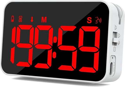 Kitchen Digital Timer, Count Down Up, Rechargeable, Vibration Mode Adjustable Volume and Brightness LED Display, Time Management Cook, Desk, Kids Adults Study Teaching, Kitchen Gadgets Red-1