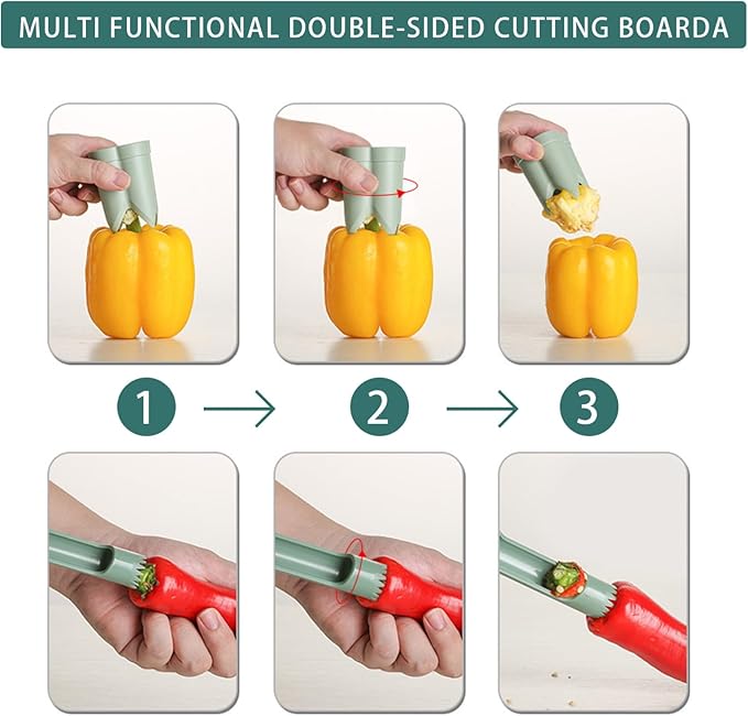 Pepper Corer, 2 in 1 Red Bell Pepper Seed Corer Remover Tool, Fruit & Vegetable Corers Quick Cave Tools for Jalapeno Cutter Deseeder, Off White