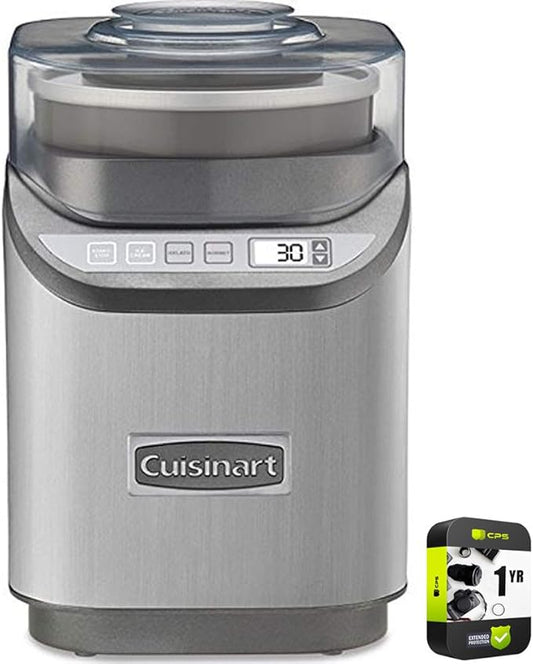 Cuisinart ICE-70 Electronic Ice Cream Maker Brushed Chrome Bundle with 1 YR CPS Enhanced Protection Pack