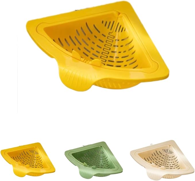 Triangular Draining Basket for Sink, Magnetic Corner Sink Strainer Basket, Touch-Free Food Catcher For Kitchen Sink (Yellow)