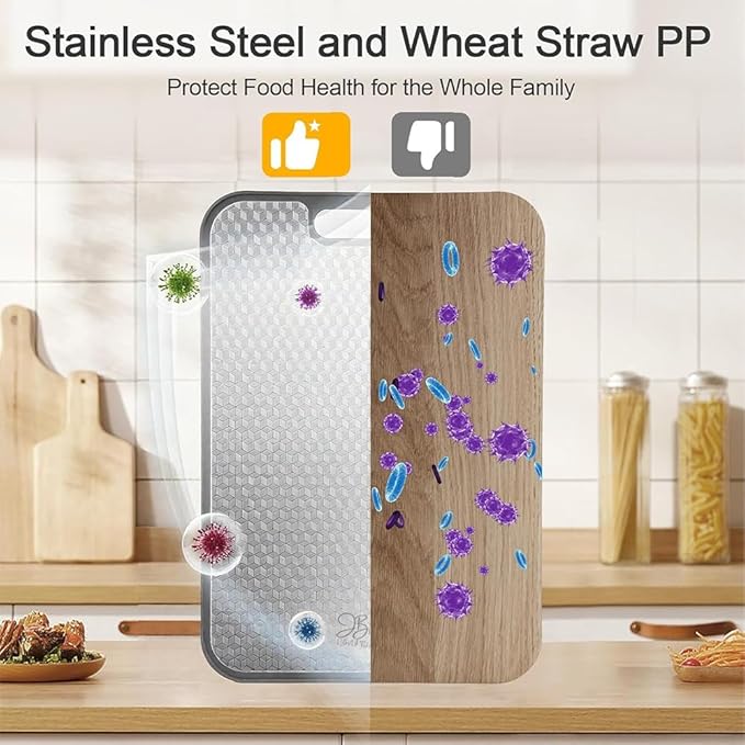 Titanium Cutting Board for Kitchen - Dual Sided Large Cutting Board with Titanium Surface & Wheat Straw PP Back, Dishwasher Safe, Includes Stainless Steel Finger Guard, Christmas Gift for Women & Mom