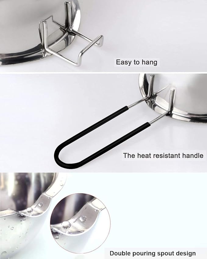 600ML Stainless Steel Double Boiler Pot with Heat Resistant Handle For Melting Chocolate, Butter,Candle and Soap Making