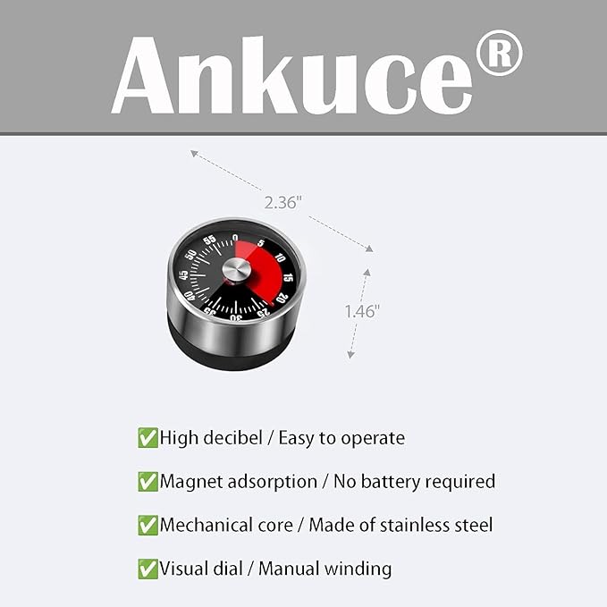 Digital Kitchen Timer for Cooking, Loud Alarm, Magnetic Back (Black&Sliver)