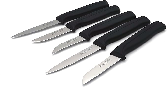 Paring Knife 3 Inch - MATTSTONE HILL Peeling Knife, Garnishing Knife, Perfect for Cut, Peel and Clean Food. Slim Blade, Premium Stainless Steel, Semi Soft Handle, Black