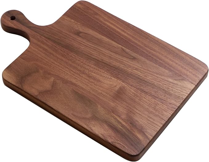 Muso Wood Walnut Cutting Board for Kitchen, Wooden Chopping Board with Handle to Hang, Square Bread Pizza Cheese Board, Charcuterie Board Used for Serving Platter 15.7x9.8 inch