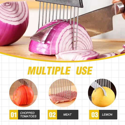 Stainless Steel Onion Slice Holder, Onion Holder for Slicing, Egg Cutter Vegetable Chopper, Ultifunctiona Fruit Slicer OnionPin Slicer Loose Meat Pin, Kitchen Chopper Slicing Tool (2, A)