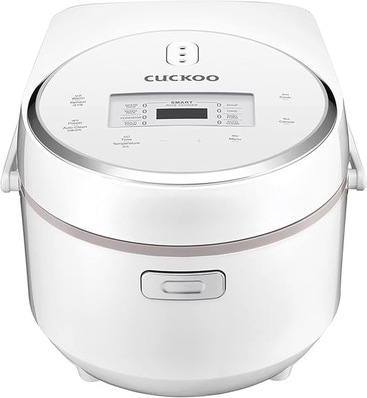 CUCKOO Micom Rice Cooker 8-Cup Uncooked / 16-Cup Cooked with Nonstick Inner Pot, Large Rice Maker with 9 Menu Options, Fuzzy Logic Technology, Auto Clean Mode, LCD Display, White (CR-0810F)