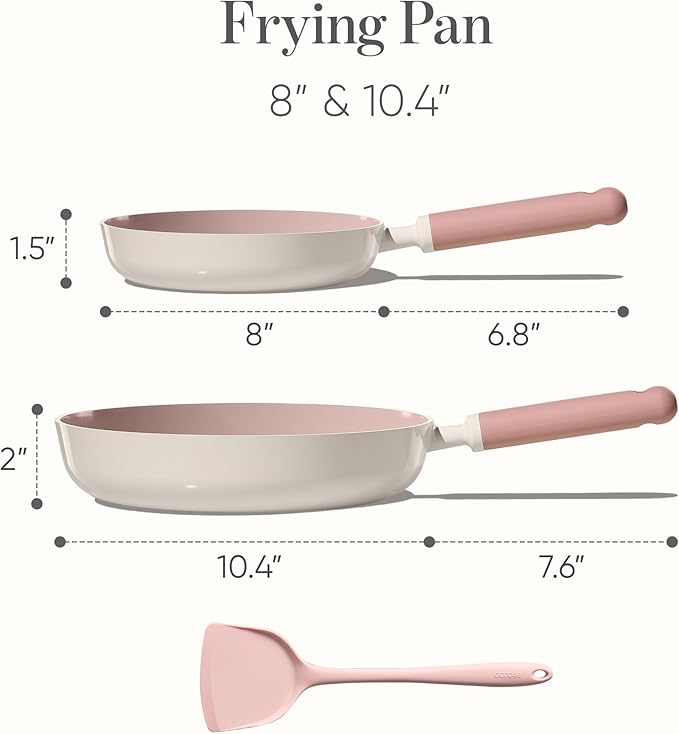 CAROTE Ceramic Frying Pan, 2 Nonstick Skillets & Silicone Spatula, Induction Compatible All Stoves