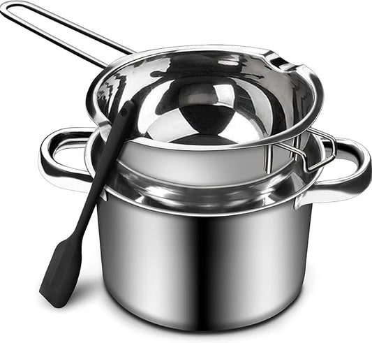 1000ML/1QT Double Boiler Chocolate Melting with 2QT 304 Stainless Steel Pot, Chocolate Melting Pot with Silicone Spatula