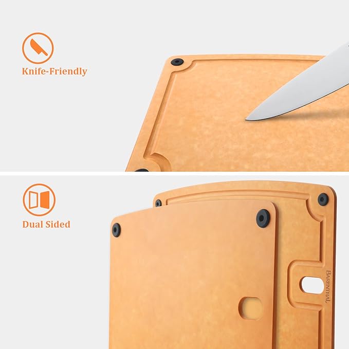 Barenthal Large Cutting Boards for Kitchen Dishwasher - 2PC Cutting Board Set Double-Sided with Non-Slip Feet and Juice Groove Composite Chopping Board for Kitchen Knife Friendly XL(18.8")+L(14.5")