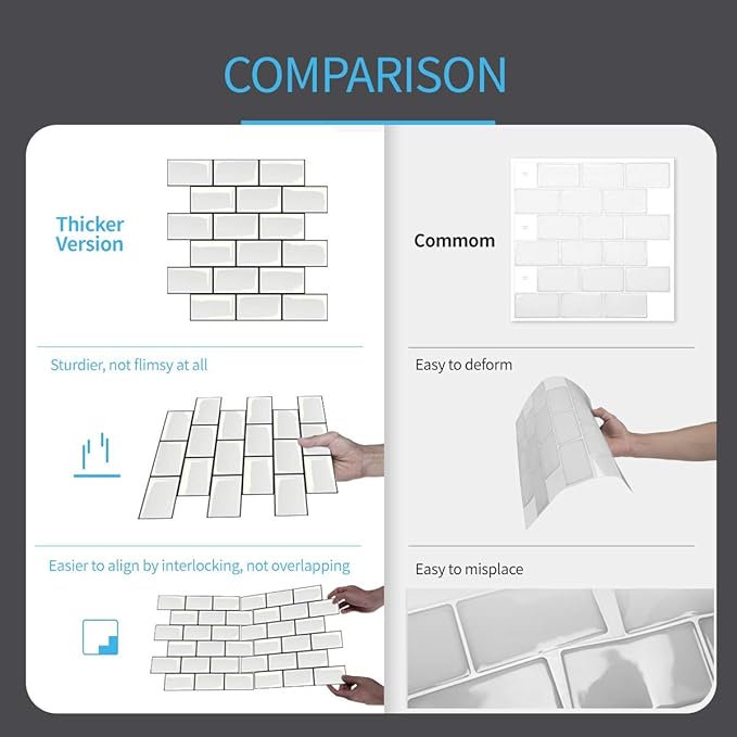 Art3d Peel and Stick Backsplash for Kitchen White Subway (10 Tiles, Thicker Design)
