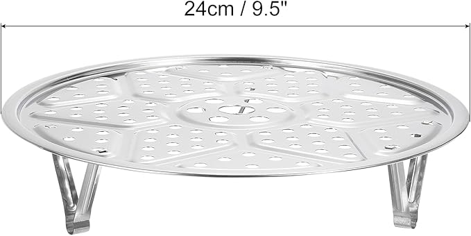 uxcell Stainless Steel Steamer Rack with Stand, 9.5 Inches Pot Steaming Tray for Steamer Cookware Instant Pressure Cooker, Silver Tone