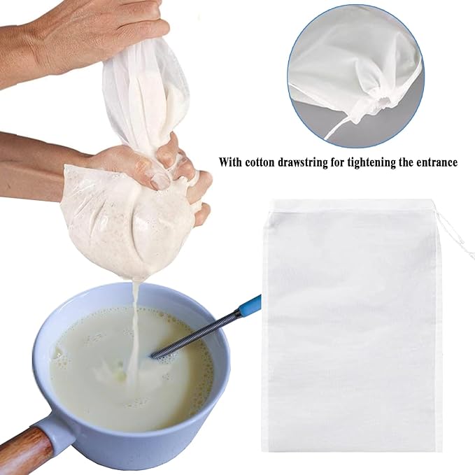 4PCS Cloths Strainer,Food Grade Nylon Nut Bag Strainer,Reusable Cold Brew Coffee Cheese Cloths Strainer for Straining Fruit Juice,Nut Milk,Doufu,Coffee,Soup Etc (Bag strainer)