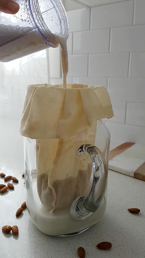 Organic Reusable Nut Milk Bag for straining almonds, cashews, oats, rice, hemp seeds and more, Cold Brew Coffee & Dry Bulk Food Bag - Made in Canada of Hemp and Organic Cotton - 100% Natural.