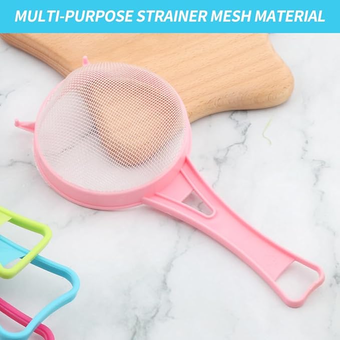 4Pcs Mesh Strainer Set, Plastic Fine Colander Set, Flour Sieve Filter Spoon with Handles, Sugar Sifters Fine Strainer Tea Filter for Filtering Coffee Juice Milk Honey Wine Pasta (COLOR:Random Colors)