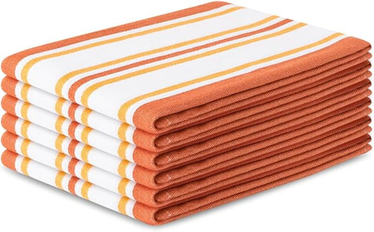 Kitchen Towel Set of 6, 100% Cotton Quick-Drying Absorbent Dish Towels & Tea Cloths, 20x30 Inch Decorative Farmhouse Towels for Kitchen, Honey Ginger,Grey & White Stripes