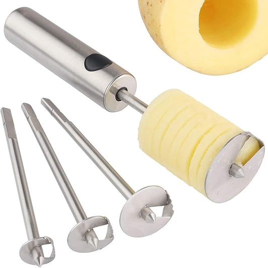 Veggie Core Drill Stainless Steel Vegetable Spiral Cutter Spiralizer Set of 4 for Coring and Hollowing out Zucchini, Potatoes, Carrot, Pear (Veggie Core)