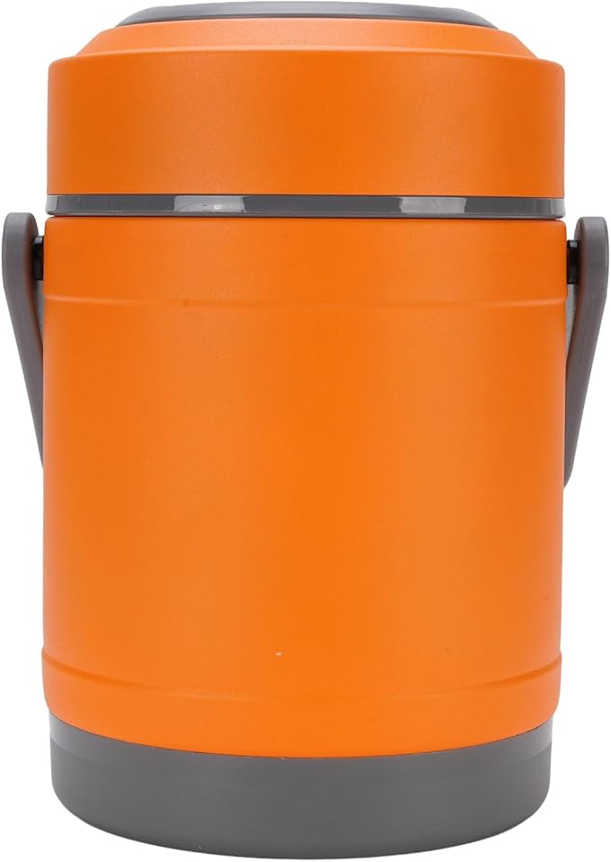 TOPINCN Thermal Cooker Pot Portable Stainless Steel 2L Thermal Cooking Pot with 3+1 Containers Mini Constant Temperature Heat Preservation Lifting Potfor Travel Camping Office (Orange)