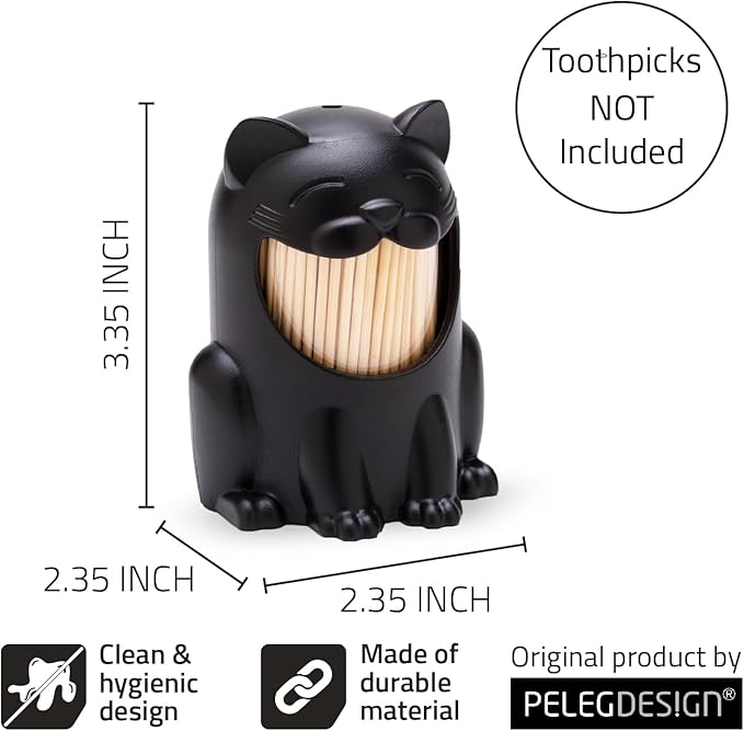 PELEG DESIGN Toothpick Holder - Playful Toothpick Dispenser, Fun and Decorative Plastic Toothpick Holder for Easy Access During Meals or Gatherings (Pickitty)