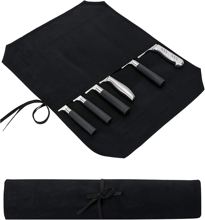 HERSENT Chef’s Knife Roll Case, Waxed Canvas Cutlery Knives Holders Protectors, Home Kitchen Cooking Tools And Utensils Wrap Bag Wallet, Multi-Purpose Brush Roll Bag, Travel Tool Roll Pouch