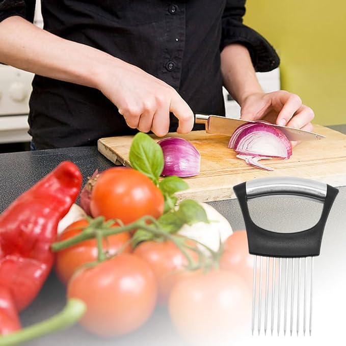 Onion Slice Holder, 2025 Upgraded Stainless Steel Onion Holder for Slicing Lemon Slicer Vegetable Cutter, Kitchen Chopper Slicing Assistant Tool for Meat, Onion, Potato, Tomato (2, B)