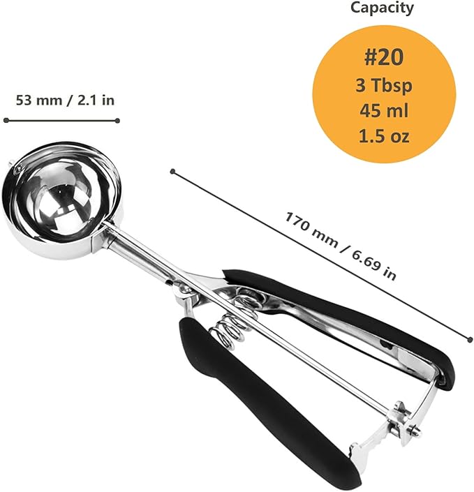 Ice Cream Scoop, 3 Tbsp/ 45 ml/ 1.5 oz, 18/8 Stainless Steel Ice Cream Scooper with Trigger Release, Cookie Scoop with Non-slip Grip