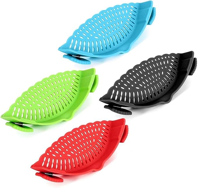Snap Strainer, Clip on Strainer for Pots Pans, Hands-free Clip-on Heat Resistant Silicone Colander Pour Spout for Pasta Vegetable Noodles, Colander and Sieve Snaps On Pots Bowls Pans