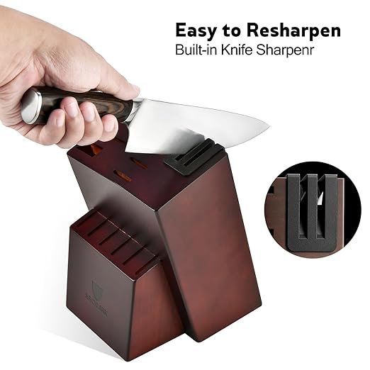 Knife Block Set: Ultra Sharp Kitchen Knife Set with Block and Sharpener, 15 Piecs Full Tang German Stainless Steel Professional Knife Set with Ergonomic Handle, Christmas Gift