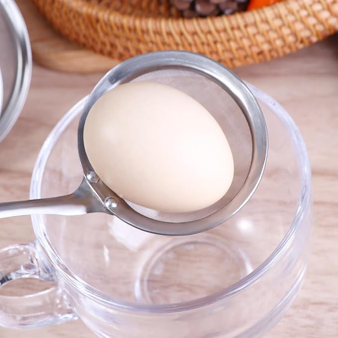Vctitil 2 Pcs 2.9inch Fine Mesh Food Strainer Stainless Steel Skimmer Spoon Hot Pot Fat Strainer with Long Handle for Skimming Grease and Foam,9.64inch Long