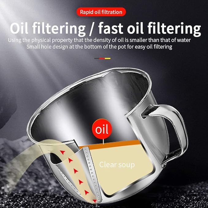 Stainless Steel Fat Separator Bowl, Large 4 Cups Gravy Separator Bowl With Handle Round Shape, 1000ml Capacity for Healthy Cooking Reduce Fat Intake(COLOR:no lid)