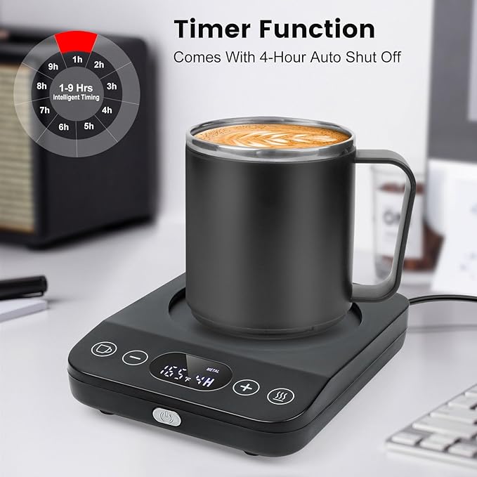 Coffee Mug Warmer & Mug Set, 30W Coffee Cup Warmer with 16oz Cup for Desk with Auto Shut Off, Timer Function, Smart Mug Heater for Heating Coffee, Tea, Candle, Beverage, Gifts