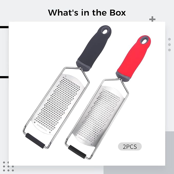 2 Pcs Stainless Steel Graters, 12.2-Inch Zester with Non-Slip Handle for Cheese, Citrus, Garlic, Ginger, Chocolate
