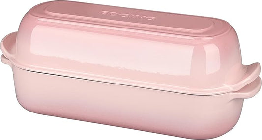 EDGING CASTING Enameled Cast Iron Loaf Pan with Lid, Bread pan, Dutch Oven Bread pan for Homemade Sourdough Bread Baking, 12.5x5.5 inch, 5qt, Pink