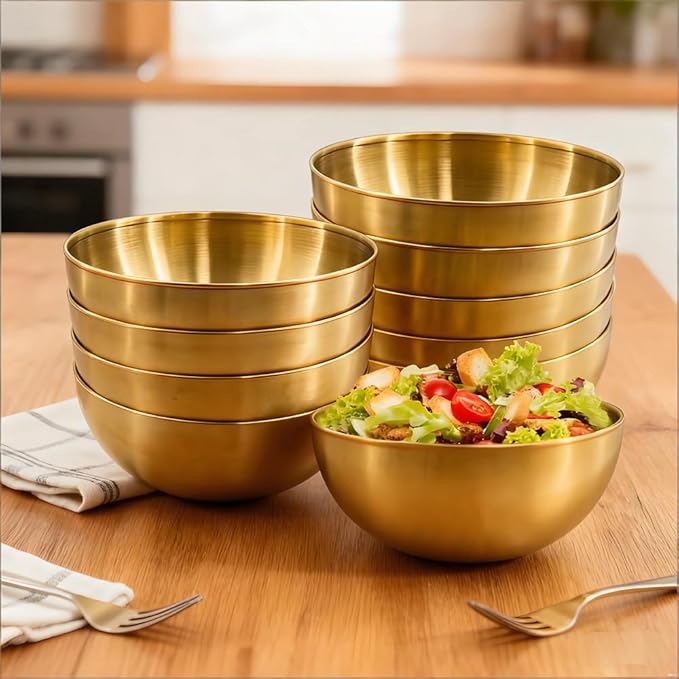 10 Pcs 5.9 Inch Golden Stainless Steel Mixing Bowls - Decorative Esthetician Bowls for Baking, Facial, Salad, Fruit, Candy | Perfect for Thanksgiving, Christmas, Weddings & First Holy Communion