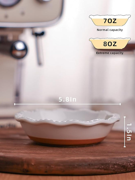 GDCZ Mini Pie Pan Set of 4, Ceramic Individual Stackable Pie Tins，Non-Stick Baking Bread Pan, Microwave and Dishwasher Safe, 5.8 Inch 8OZ, White/Brown