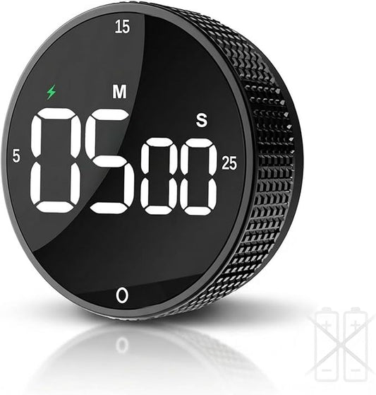 Rechargeable Magnetic Kitchen Timer, LED Countdown/Count-Up Timer, Supports USB-C Charging, with Loud Alarm, 3 Preset Quick Times (5/15/25m), Perfect for Kitchen Cooking, Studying, and Fitness