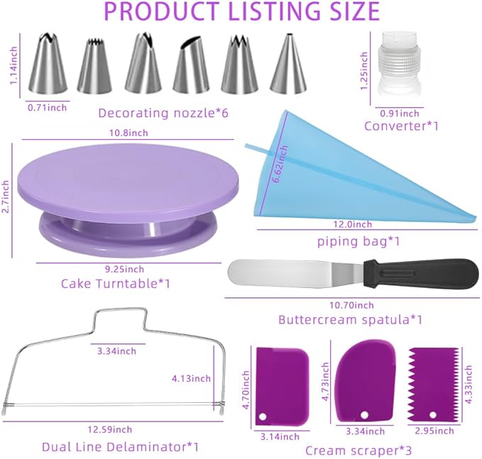 Cake Stand Rotating Turntable kit with Reusable Piping Bag and Piping Tips,Offset Spatula,Cake Decorating Tools for Beginners