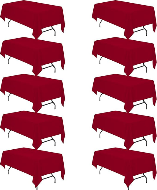 BRILLMAX 10 Pack Burgundy Tablecloths 60 x 102 Inch for 6ft Rectangle Tables - 150 GSM Polyester Fabric, 15" Standard Drop, Water, Stain & Wrinkle Resistant Cloth Cover for Wedding Dining Buffet