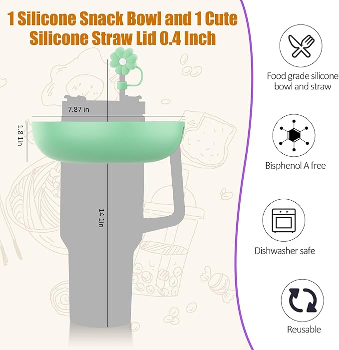 Snack Bowl for Stanley Cup 40 oz with Handle-Perfectly Compatible with Stanley Quencher H2.0 Tumbler 40 oz with Handle, Reusable Silicone Snack Tray, Stanley cup accessories (teal Snack Bowl)