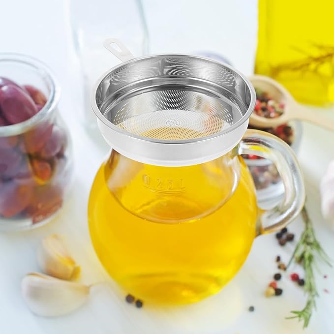Kichvoe Stainless Steel Fine Mesh Oil Strainer 6.33X4.96 Inch Oil Pot Filter for Cooking Grease Tea Infuser Food Residue Kitchen Utensil