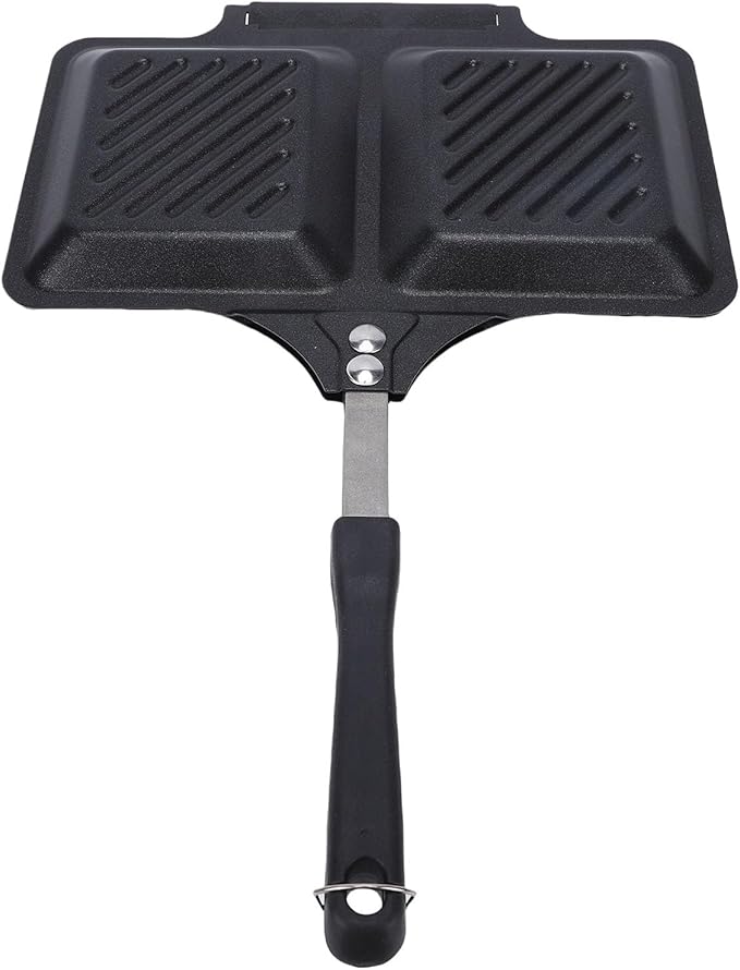 GLOGLOW Grilled Maker, Iron Stovetop Panini Press for Quick Breakfasts and Camping, Easy NonStick Design (Black)