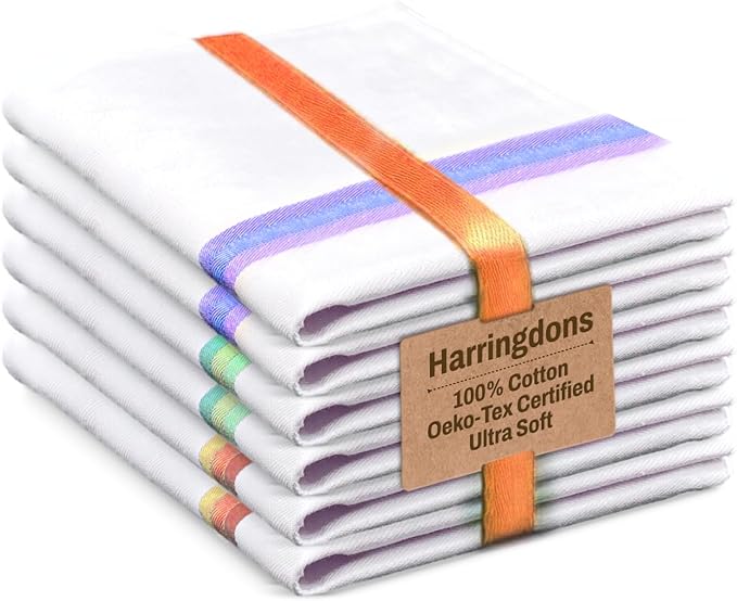 Premium Kitchen Towel (28”x20”, 6 Pack) 100% Cotton Dish Towels Cloths Large Hand Towels Tea Towels for Kitchen with Hanging Loop, Reusable Cleaning Cloths, Fast Dry Lint Free Linen | Assorted Colors