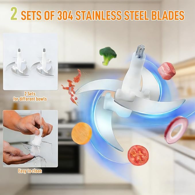 Food Processor, 2 Speed Meat Grinder Electric Food Chopper with 2 Bi-Level Blades Mini Kitchen Cutter for Vegetable, Onion, Garlic, Meat, Nuts, and Baby Food (White-2L)