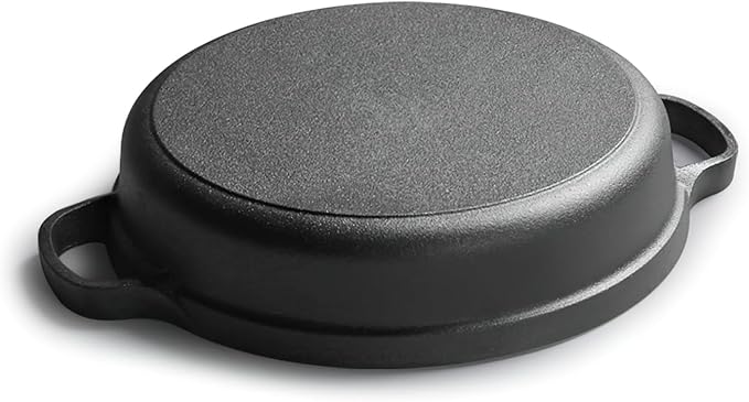 LI-GELISI Deepened flat-bottom cast iron frying pan, double-handle thickened uncoated old-fashioned iron pot, pancake and steak frying household multi-purpose large iron pot(24 inch)