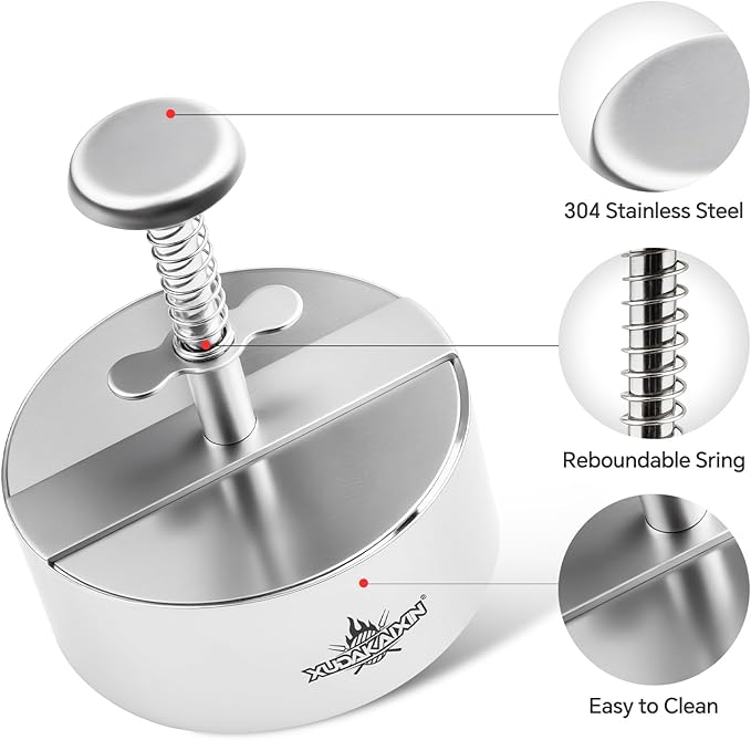 Hamburger press patty maker,304 Stainless Steel Burger Press, Non-Stick Patty-Making molds Suitable for Beef, Vegetables, and Burgers. BPA-Free,Dishwasher Safe (4")
