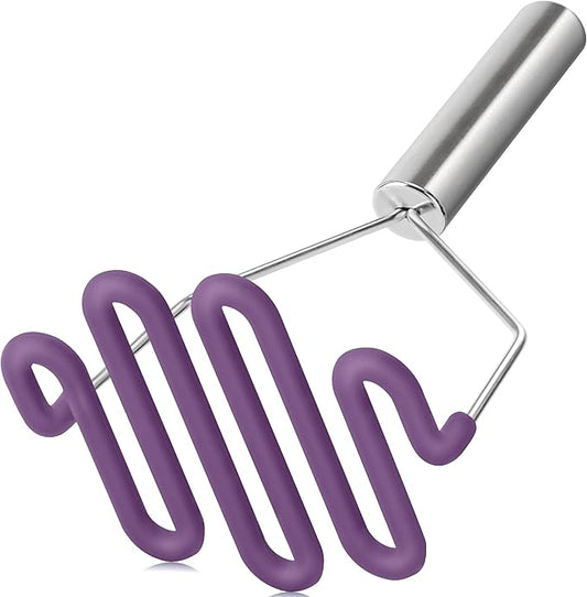 Urbanstrive Non-Scratch Silicone Potato Masher Kitchen Tool, Potatoes Masher Potato Masher Stainless Steel Wrapped In Premium Silicone, Potato Smasher, Purple