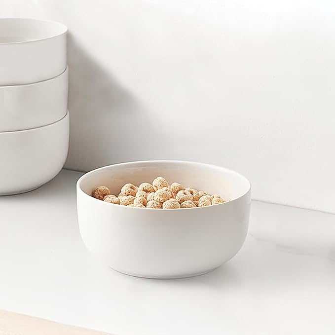 fMBB MBB 22 Oz White Ceramic Bowls Set of 4, for Soup Cereal Ramen Oatmeal Fruit Salad Pasta and Rice, Breakfast Bowls Kitchen Serving Bowl for Home Restaurant Hotel, Dishwasher & Microwave Safe